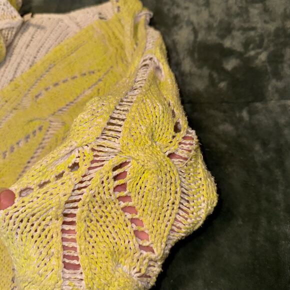 Free People Distressed Lime green/yellow Sweater Women's Size Small - Picture 5 of 8